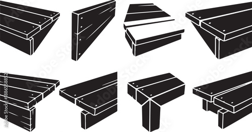 Various 3D black and white staircases in different angles