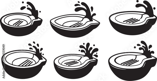 Black and White Coconut Illustrations with Splash Effects