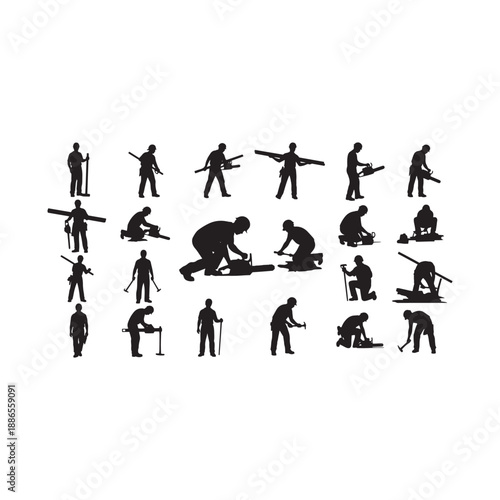 Collection of people working with various tools and equipment