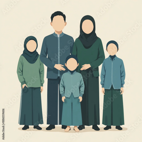 Family with faceless mother and child 