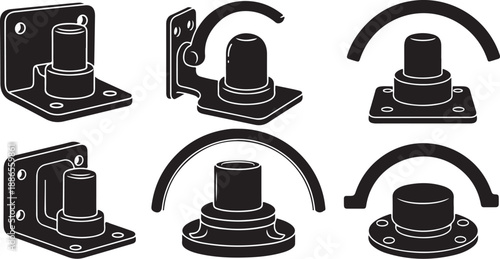 Industrial metal mounting brackets and hardware components set