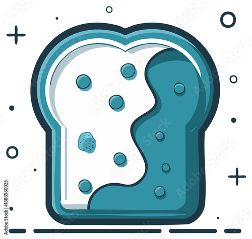 Blue Bread Slice Cartoon Style with Filling; Fun Food Concept for Children's Books