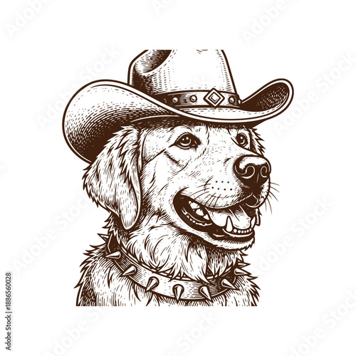 Cowboy dog wearing spiked collar and cowboy hat