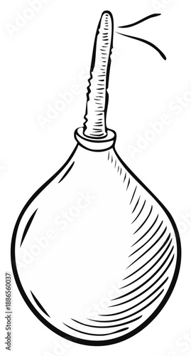 Classic medical enema bulb syringe, healthcare and personal hygiene device, detailed line art illustration.