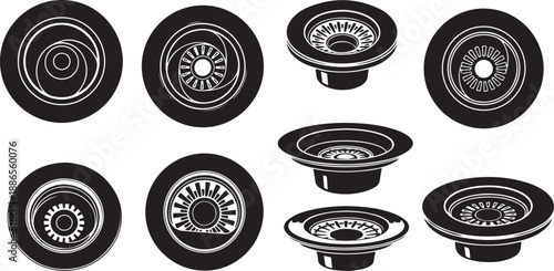Black and white sink drain designs and patterns collection
