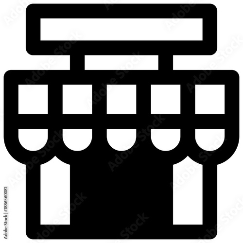 Market. Outlined stroke vector icon with black-filled details.