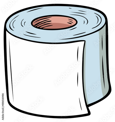 A single roll of toilet paper in a bold comic book style illustration