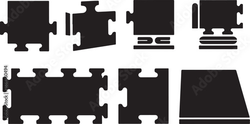 Jigsaw puzzle pieces in black on white background