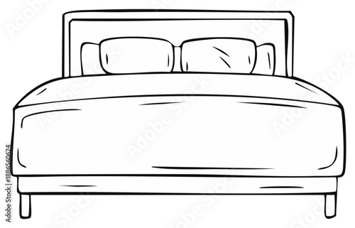 Simple hand drawn sketch illustration of a double bed with pillows