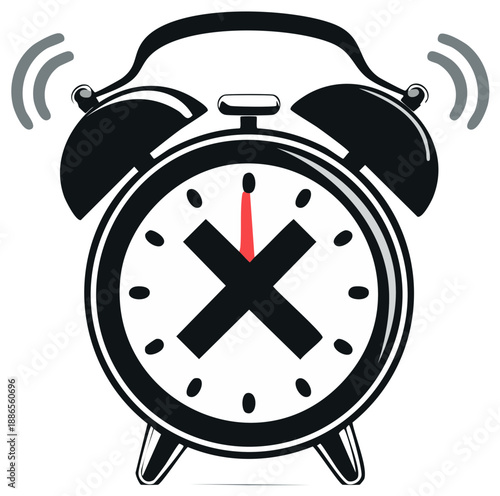 Retro Alarm Clock With X Marked Face Ringing Loudly