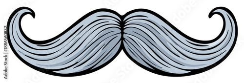 Curved Handlebar Mustache Style Illustration with Gray Hairs and Black Outline