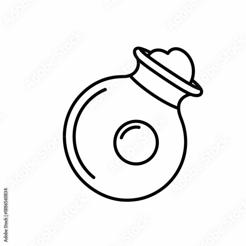 Simple line art drawing of a single castanet, a traditional percussion instrument, with a round body and an opening at the top.