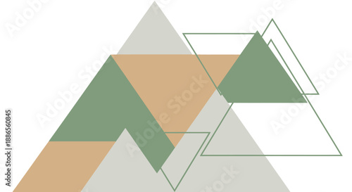 Abstract geometric illustration of layered triangular shapes in various muted tones and transparent overlays, viewed from a straightforward perspective.