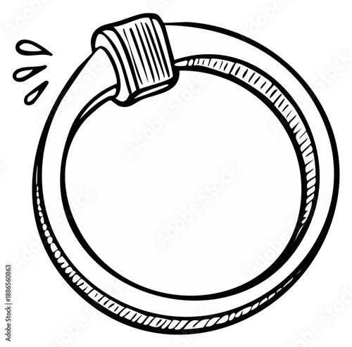 Sketch of Water Hose with Leaks for Gardening Yardwork or Firefighting Equipment