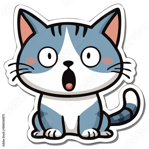 Surprised Blue and White Cat Illustration with Wide Eyes and Open Mouth