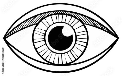 Eye drawing with hatch pattern style, eye illustration, simple eye line art, eye vision icon