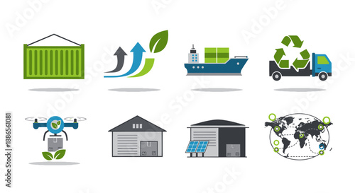 Collection of Eco-Friendly Transportation and Logistics Icons.