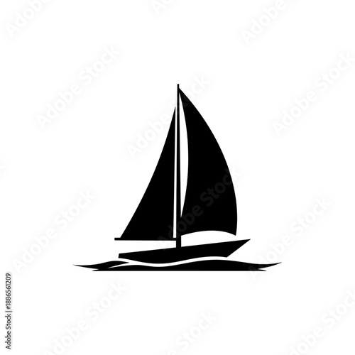 Silhouette of a Sailboat Water Boat Sea Transport Icon Vector Illustration Isolated on White Background