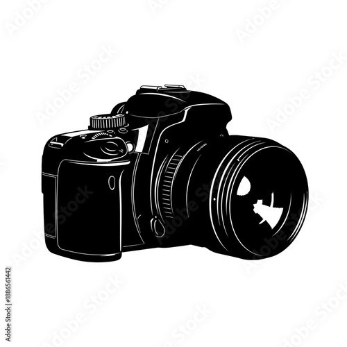 Silhouette of a DSLR Camera Photo Equipment Icon Vector Illustration Isolated on White Background