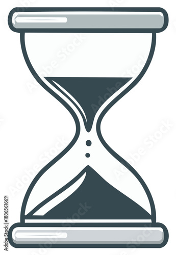 Classic hourglass timer filled with dark sand measuring elapsed time