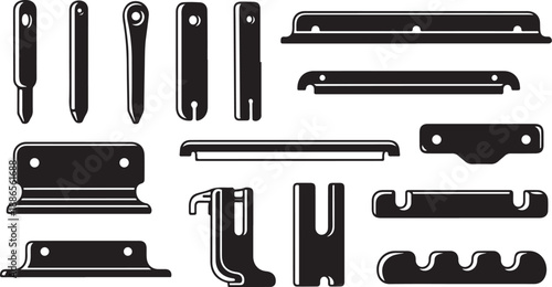 Collection of various metal bracket and clip types