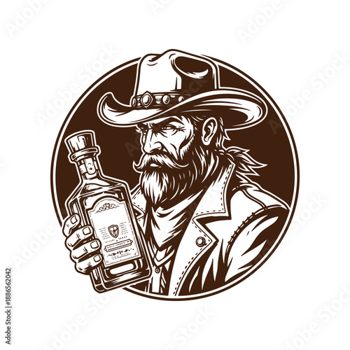 Cowboy holding a bottle of whiskey
