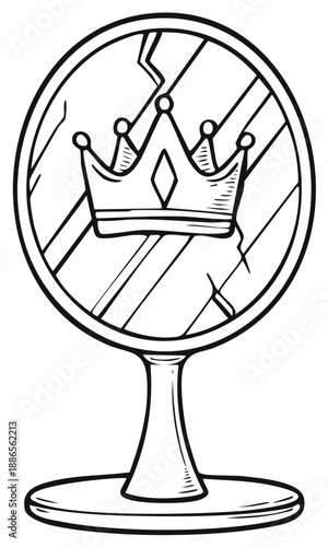 Cracked Hand Mirror Reflecting a Royal Crown Symbolizing Broken Dreams or Lost Royalty