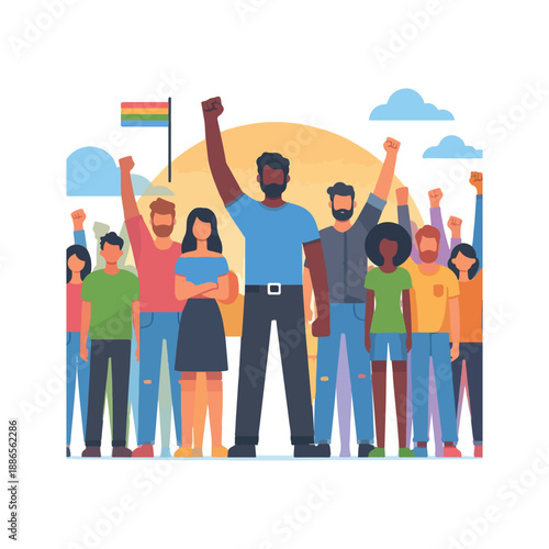 people standing with raised fists flat vector icon unity