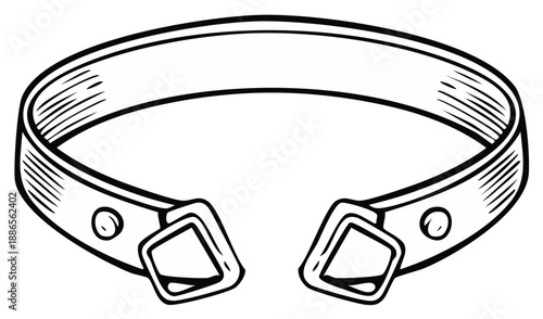 Graphic illustration of a collar with buckle detailing, isolated.