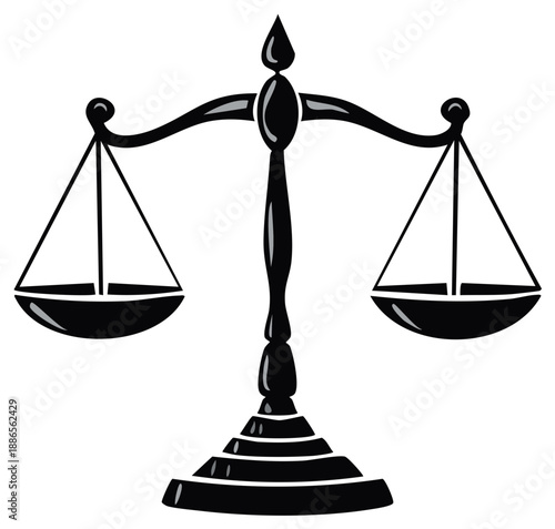 Black and White Graphic of Justice Scales, Symbol of Law and Balance