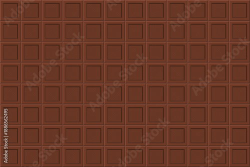 Seamless square chocolate bar pattern in top view featuring diagonal line texture on each chocolate piece. Ideal for packaging, Valentine designs, wallpapers, wrapping paper, and sweet branding.