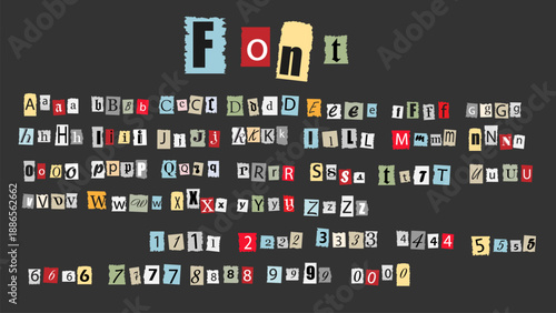 Magazine cutout alphabet font vector set