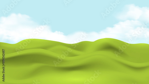 Green hills roll and clear blue sky, peaceful background, open landscape