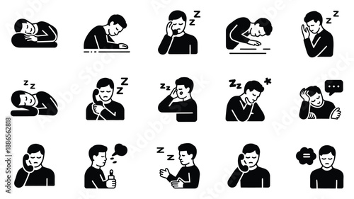 Black and white of men sleeping or talking phone