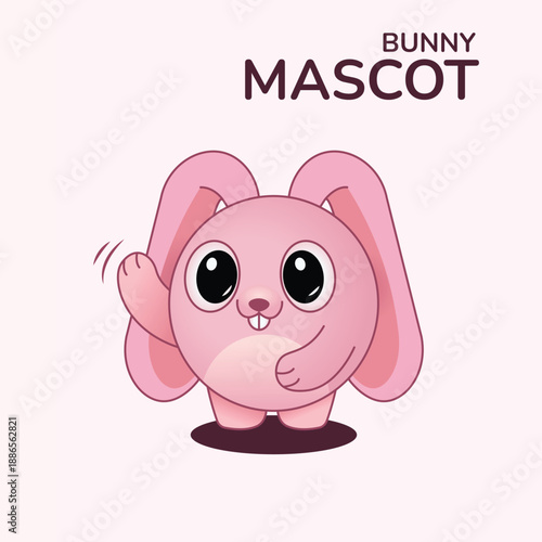 Shy Pink Bunny Mascot Character Blushing with Paw Gesture