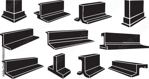 Various steel beam profiles and shapes illustration set