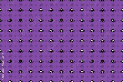 Whimsical purple background with cute cartoon spiders and webs pattern