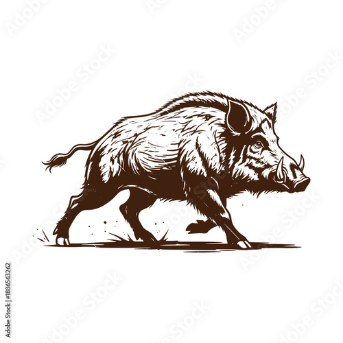 Wild boar running in the forest