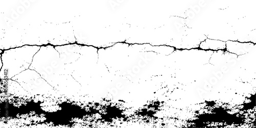 Black and white grunge wall texture design featuring a dirty ink splash pattern with paint splatter liquid drops and a vector art frame border on paper wallpaper