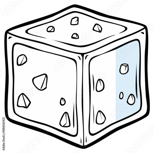 Simple black white line art cartoon cheese block with delicious holes