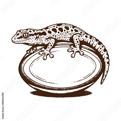 Lizard standing on a plate illustration