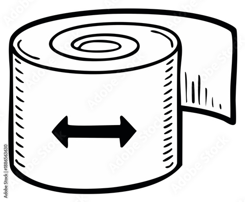 Hand drawn illustration of a roll of tape with directional arrows indicating width
