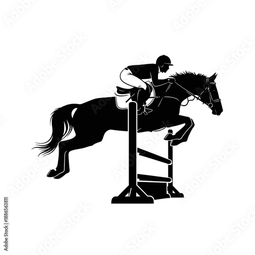 Silhouette of a Horse Jumping Hurdle Equestrian Sport Icon Vector Illustration Isolated on White