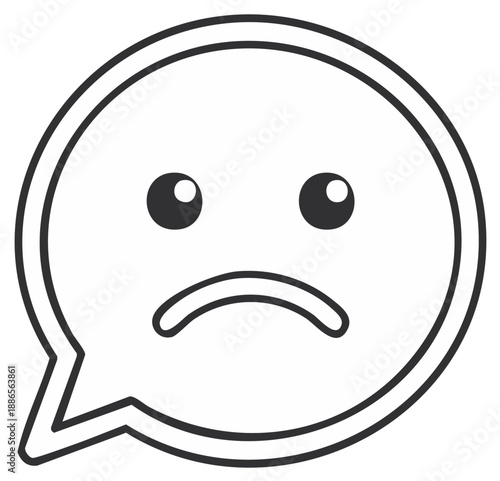 Sad Face Emoji Inside a Speech Bubble Icon Outline