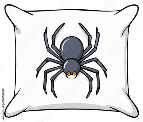 Cartoon spider design on a pillow, cartoon illustration for Halloween or home decor