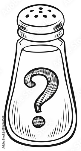 Mystery ingredient represented by a question mark inside a salt shaker in sketch style
