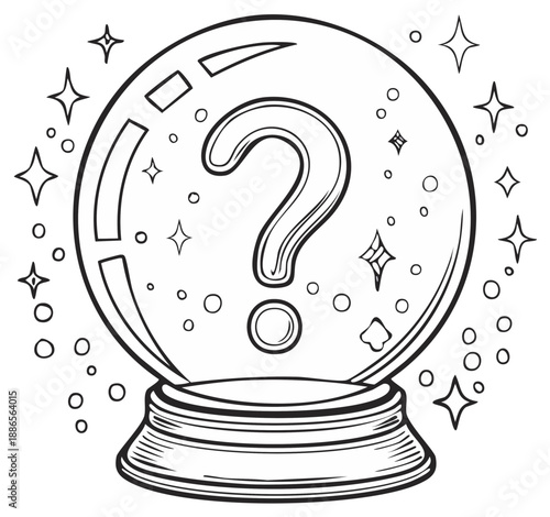 Intriguing Crystal Ball with Question Mark Enigmatic Future Predictions and Uncertainties Coloring Book Page Design