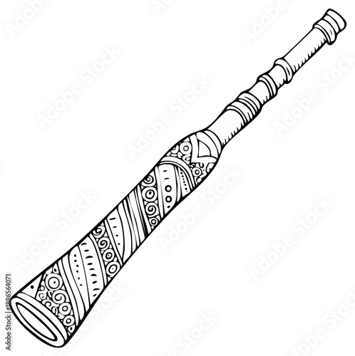 Detailed hand-drawn illustration of an aboriginal didgeridoo music instrument, isolated.
