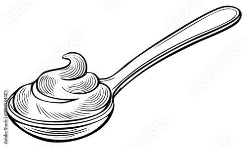 Artistic drawing of a spoon with creamy swirl of food