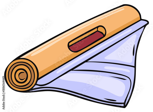 Roll of plastic food wrap in a dispenser box cartoon illustration